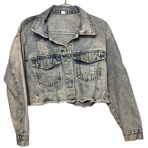 Jean Jacket Acid Wash Cropped Destroyed Size Xs